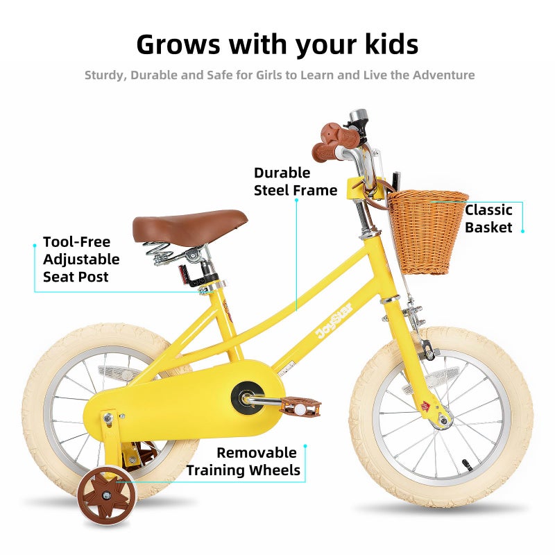 JOYSTAR 12 inch Kids Bike for Toddlers 3-4 Years(33"-41") Girls, Girls Bike with Training Wheels & Basket, Kids' Bicycle Yellow - Image 2