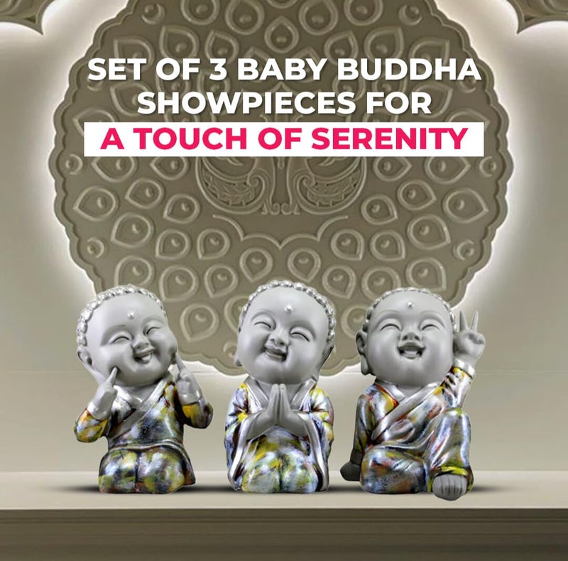 ESPLANADE Baby Buddha Show Piece for Home Decor, Set of 3 | Decorative Items for Living Room, Office | Feng Shui Happy Buddha Statues | Resin Vastu Idol & Figurine Gifts for House Warming - Image 5
