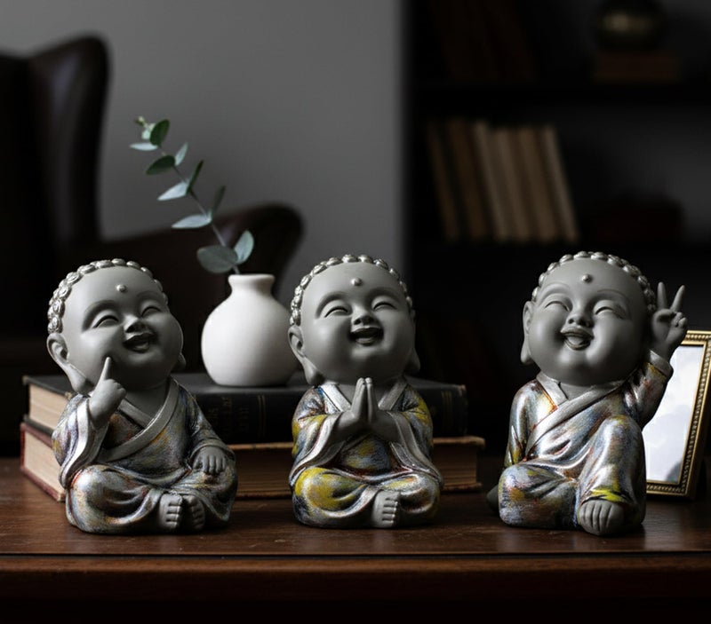 ESPLANADE Baby Buddha Show Piece for Home Decor, Set of 3 | Decorative Items for Living Room, Office | Feng Shui Happy Buddha Statues | Resin Vastu Idol & Figurine Gifts for House Warming - Image 1