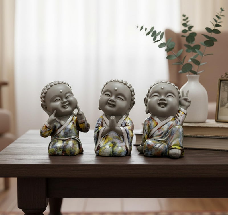 ESPLANADE Baby Buddha Show Piece for Home Decor, Set of 3 | Decorative Items for Living Room, Office | Feng Shui Happy Buddha Statues | Resin Vastu Idol & Figurine Gifts for House Warming - Image 3