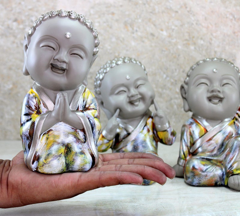 ESPLANADE Baby Buddha Show Piece for Home Decor, Set of 3 | Decorative Items for Living Room, Office | Feng Shui Happy Buddha Statues | Resin Vastu Idol & Figurine Gifts for House Warming - Image 4