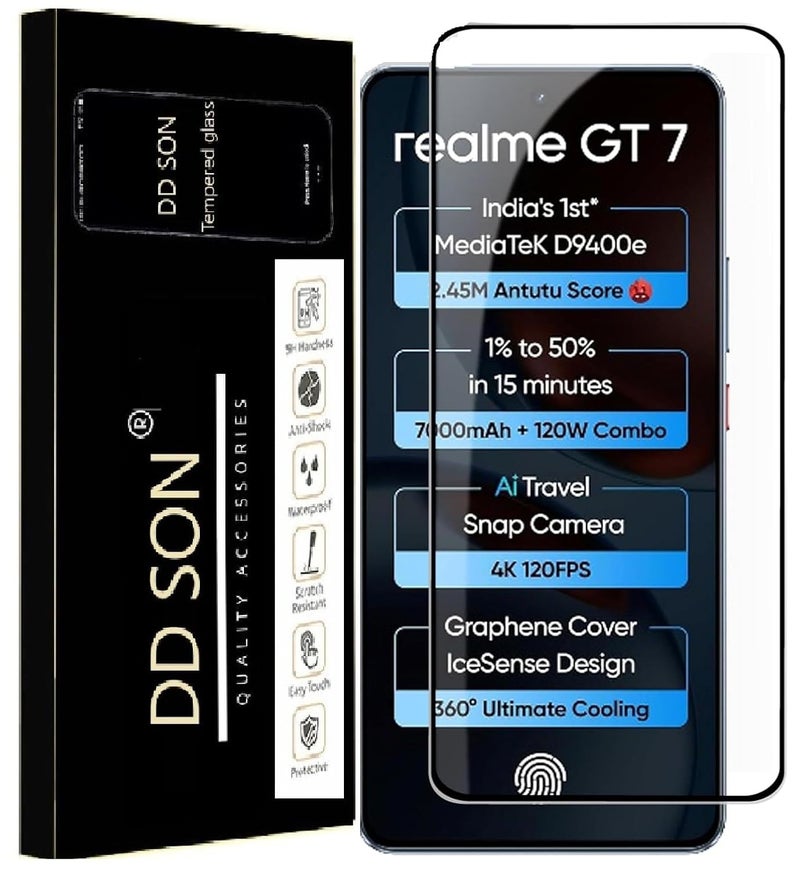 DD SON Tempered Glass Screen Protector Compatible for Realme GT 7 / GT 7T / GT 7 Dream Edition (6.78) Inchwith Edge to Edge Coverage and Easy Installation kit,Black - Image 1