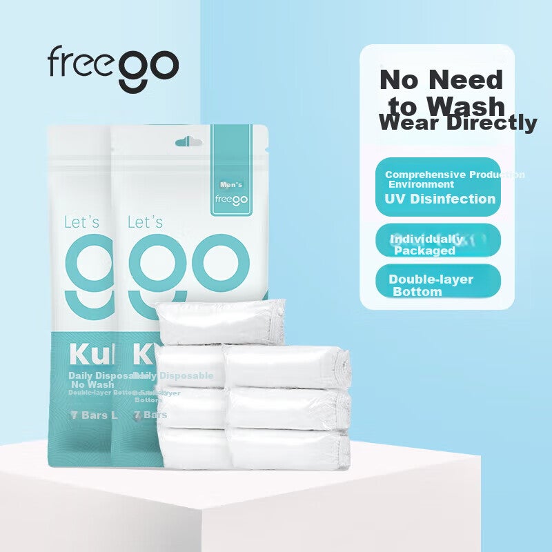 ملابس داخلية رجالية يمكن التخلص منها من Freego ، سراويل ورقية مزدوجة الطبقة ، 7 ملفوفة بشكل فردي ، ملحقات سفر محمولة بدون غسل لرحلات العمل والأنشطة الخارجية ، حجم XXL - Image 1