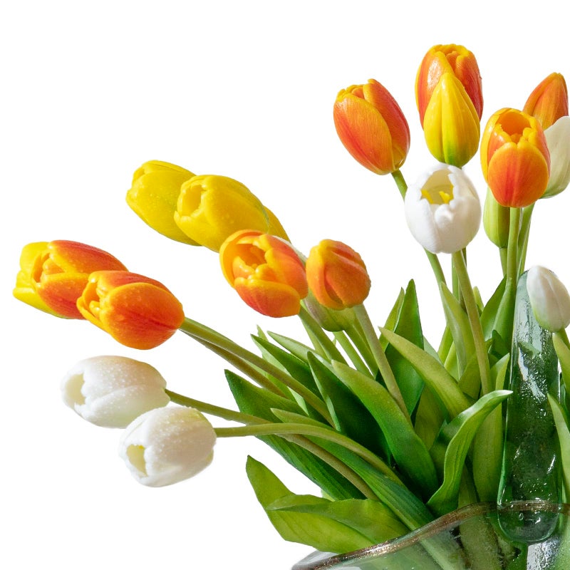 DUYONE 40pcs Artificial Tulips Flowers,Latex Bouquet, Fake Tulips for Office Wedding Party Home Kitchen Garden Decoration-B Orange Suit - Image 3