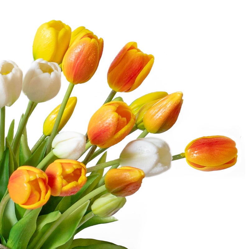DUYONE 40pcs Artificial Tulips Flowers,Latex Bouquet, Fake Tulips for Office Wedding Party Home Kitchen Garden Decoration-B Orange Suit - Image 5