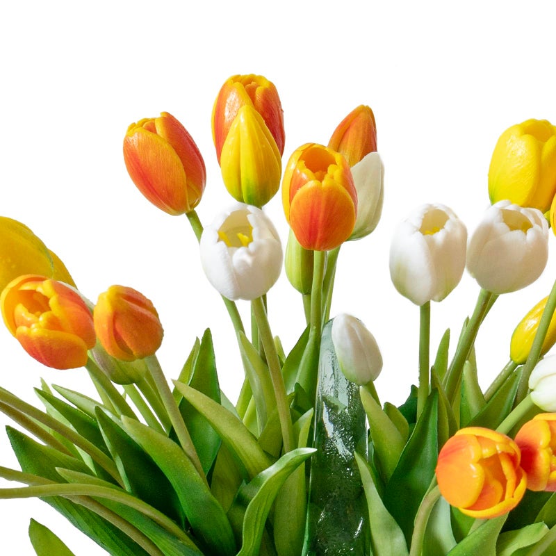 DUYONE 40pcs Artificial Tulips Flowers,Latex Bouquet, Fake Tulips for Office Wedding Party Home Kitchen Garden Decoration-B Orange Suit - Image 4