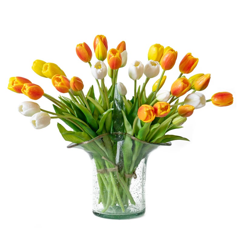DUYONE 40pcs Artificial Tulips Flowers,Latex Bouquet, Fake Tulips for Office Wedding Party Home Kitchen Garden Decoration-B Orange Suit - Image 1