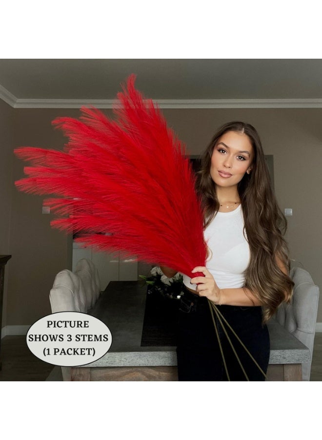 LATIFA Extra Large Tall Red Artificial Pampas Grass, Faux Fluffy Decor, 115cm, 3 Stems - Image 3