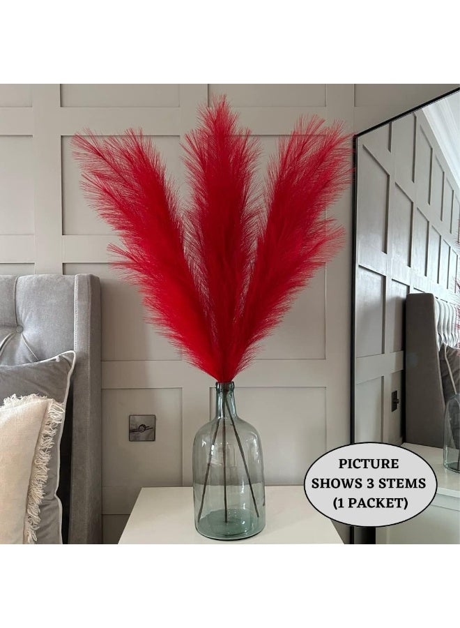LATIFA Extra Large Tall Red Artificial Pampas Grass, Faux Fluffy Decor, 115cm, 3 Stems - Image 2