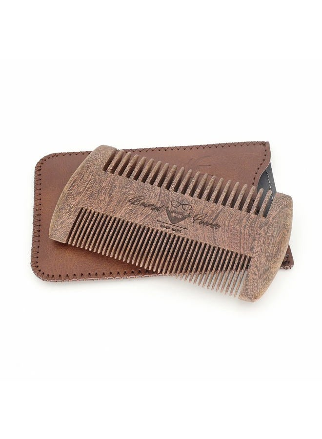 Menesia Sandalwood Beard Comb with Case - Fine & Coarse Teeth, Wooden Pocket Comb for Beards, Mustaches & Hair, Brown Skull Design - Image 3
