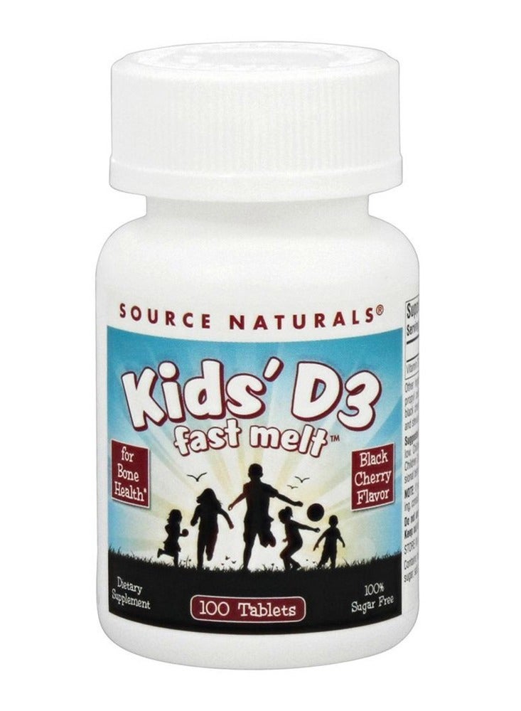 سورس ناتشورالز فيتامين د3 للأطفال سريع الذوبان، 400 وحدة دولية، 100 قرص - يدعم صحة العظام ووظيفة المناعة، بنكهة الكرز الأسود الطبيعية