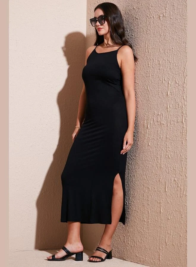 ليلا فستان ميدي ضيق مفصل بفتحة للنساء