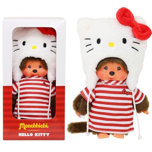 Bandai Monchhichi – Hello Kitty Monchhichi Soft Toy – 80s Monkey – Soft Plush 20 cm for Children and Adults – Children's Toy 2 Years and Above – SE252848 - Image 1