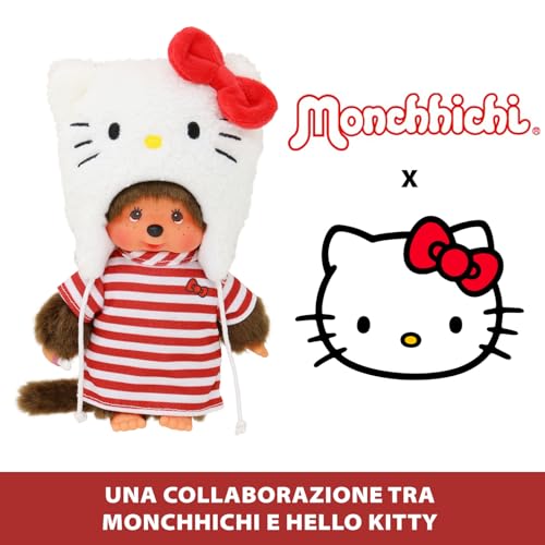 Bandai Monchhichi – Hello Kitty Monchhichi Soft Toy – 80s Monkey – Soft Plush 20 cm for Children and Adults – Children's Toy 2 Years and Above – SE252848 - Image 2