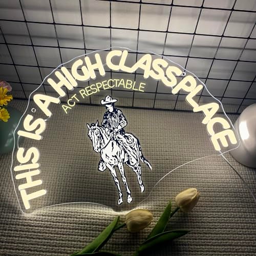Foxiden This Is A High Class Place Neon Sign, Western Riding Cowboy Neon Light, USB Powered LED Neon Light, Elegant Wall Decor, Bar Sign, Restaurant Decor for Man Cave Farm Party Birthday Gifts(16.5 * 11.8in) - Image 2