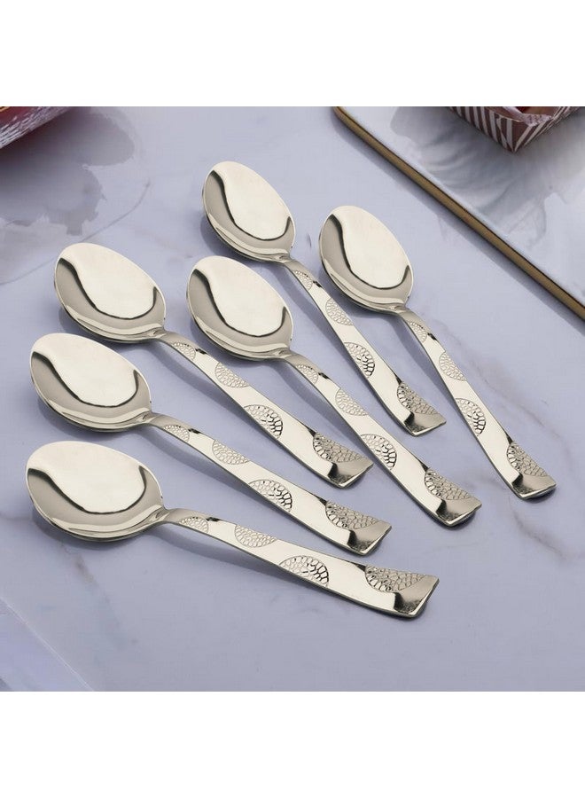 Parage 6 Pieces Stainless Steel Spoons Set,15.5 cm Long, Premium Dinner Spoons for Home & Kitchen, Luxury Dining Tableware Cutlery Set Gift for House Warming, Silver (Moonpress Design) - Image 1
