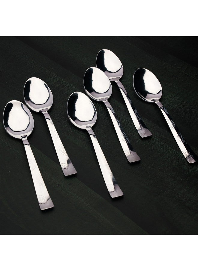 Parage 6 Pieces Stainless Steel Spoons Set,15.5 cm Long, Premium Dinner Spoons for Home & Kitchen, Luxury Dining Tableware Cutlery Set Gift for House Warming, Silver (Moonpress Design) - Image 3