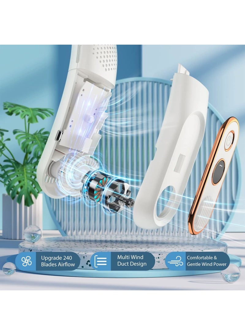 SOLARAE Portable Neck Fan, Bladeless Neck Fan, LED Display, Hands-Free Rechargeable, Travel Essentials Lightweight, Personal Folding Wearable Neck Fan for Women Cooling Cooler, White - Image 2