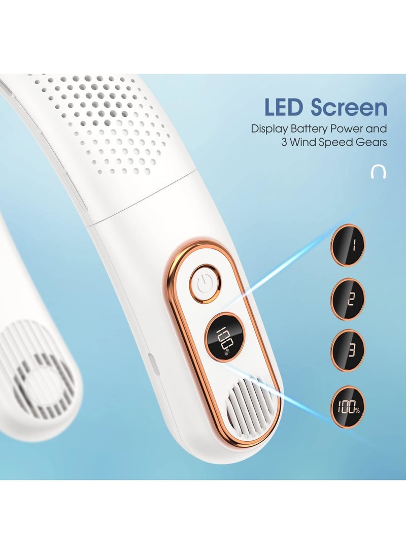 SOLARAE Portable Neck Fan, Bladeless Neck Fan, LED Display, Hands-Free Rechargeable, Travel Essentials Lightweight, Personal Folding Wearable Neck Fan for Women Cooling Cooler, White - Image 4