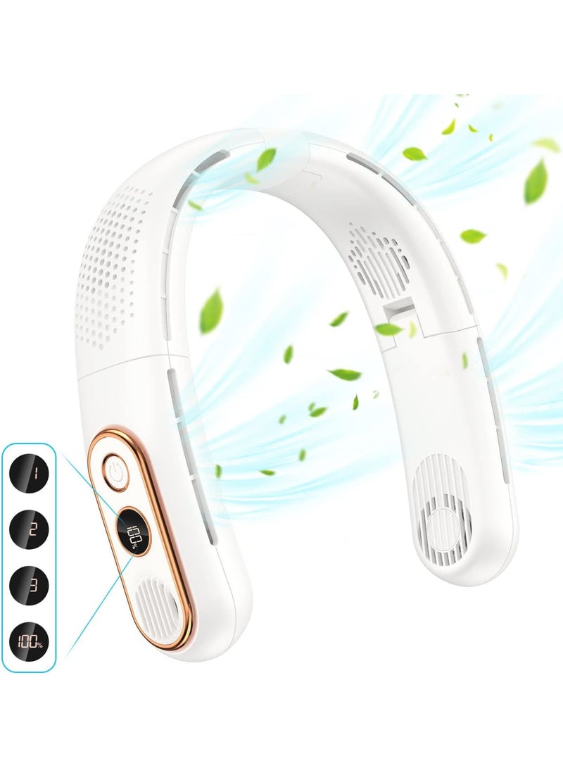 SOLARAE Portable Neck Fan, Bladeless Neck Fan, LED Display, Hands-Free Rechargeable, Travel Essentials Lightweight, Personal Folding Wearable Neck Fan for Women Cooling Cooler, White - Image 1