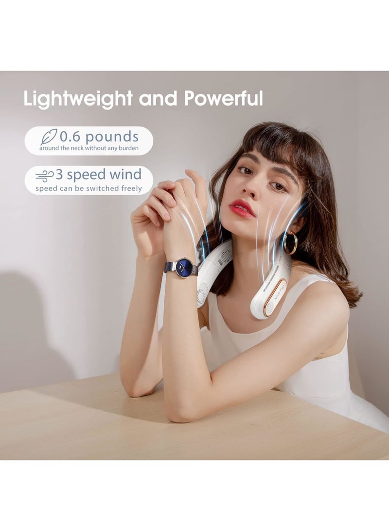SOLARAE Portable Neck Fan, Bladeless Neck Fan, LED Display, Hands-Free Rechargeable, Travel Essentials Lightweight, Personal Folding Wearable Neck Fan for Women Cooling Cooler, White - Image 3