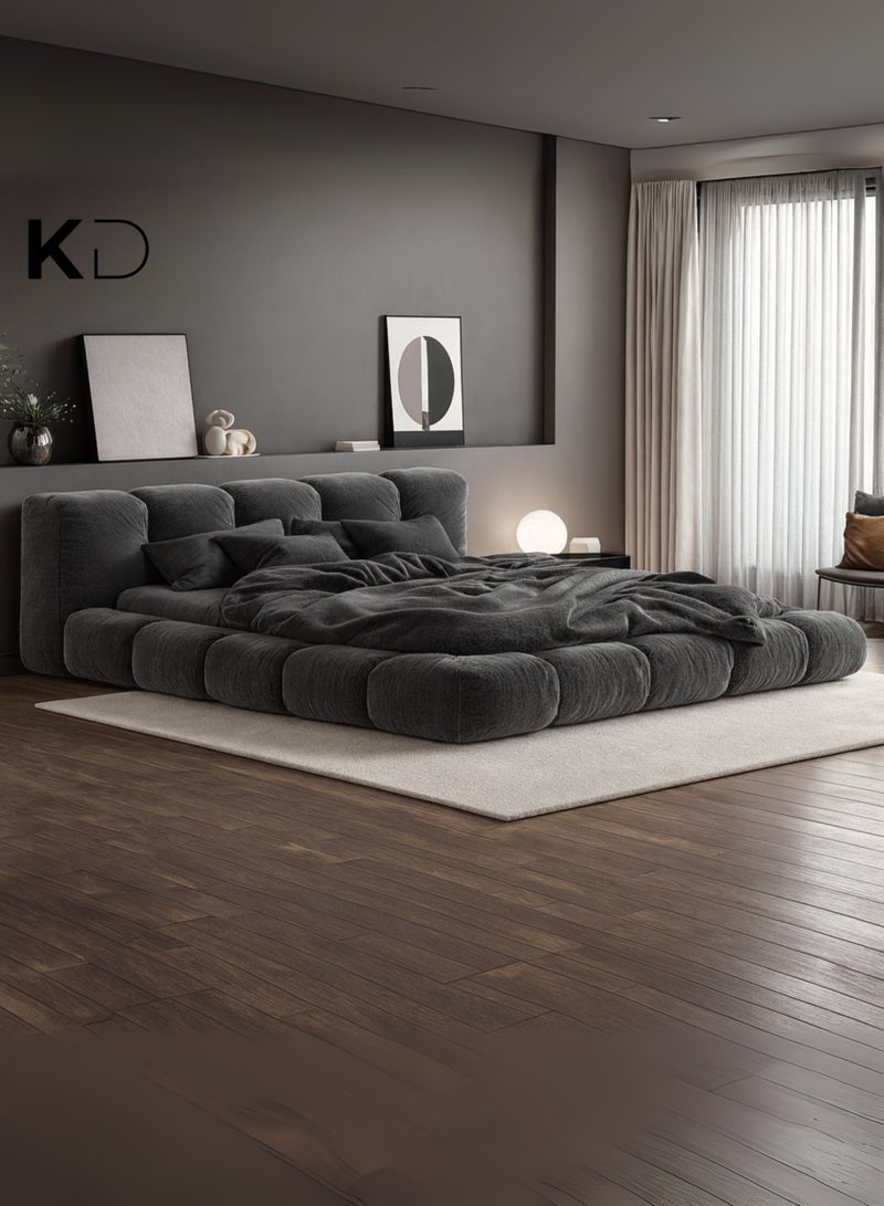KUSTOMDECO Kustom Deco Modern Cloud Upholstered Platform Bed with Padded Tufted Headboard – Low Profile Designer Customizable Fabric Bed Frame, Super King Size 200x200cm , UAE Furniture - Image 4