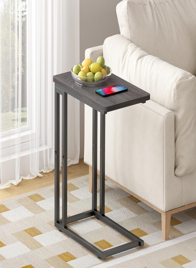 Yusong C Shaped End Table - Slide Under Sofa Couch Bed, Small Table for Small Spaces, Skinny Overbed, Coffee Drink Snack Table for Living Room, Grey Oak - Image 2