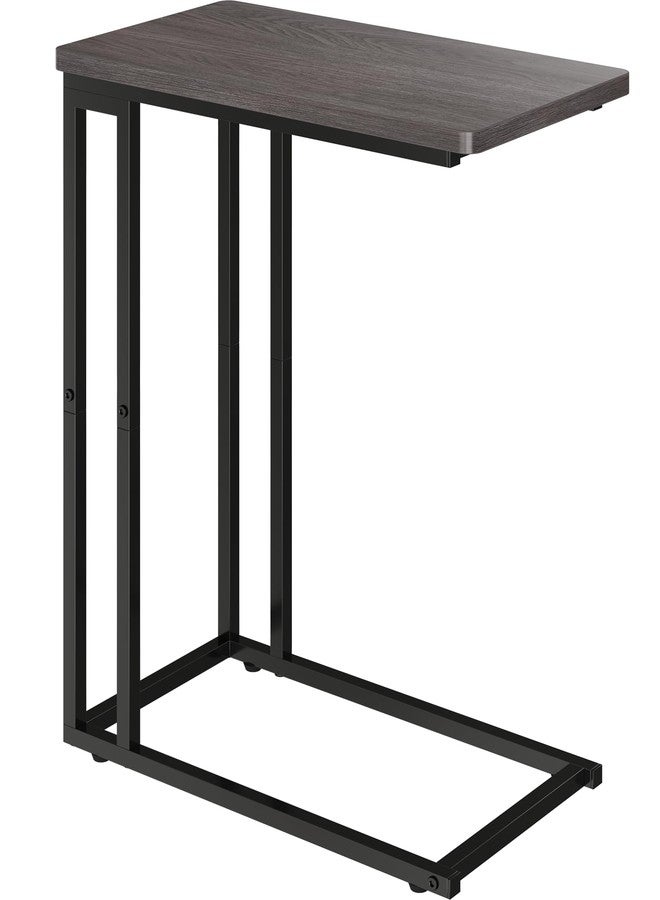Yusong C Shaped End Table - Slide Under Sofa Couch Bed, Small Table for Small Spaces, Skinny Overbed, Coffee Drink Snack Table for Living Room, Grey Oak - Image 1