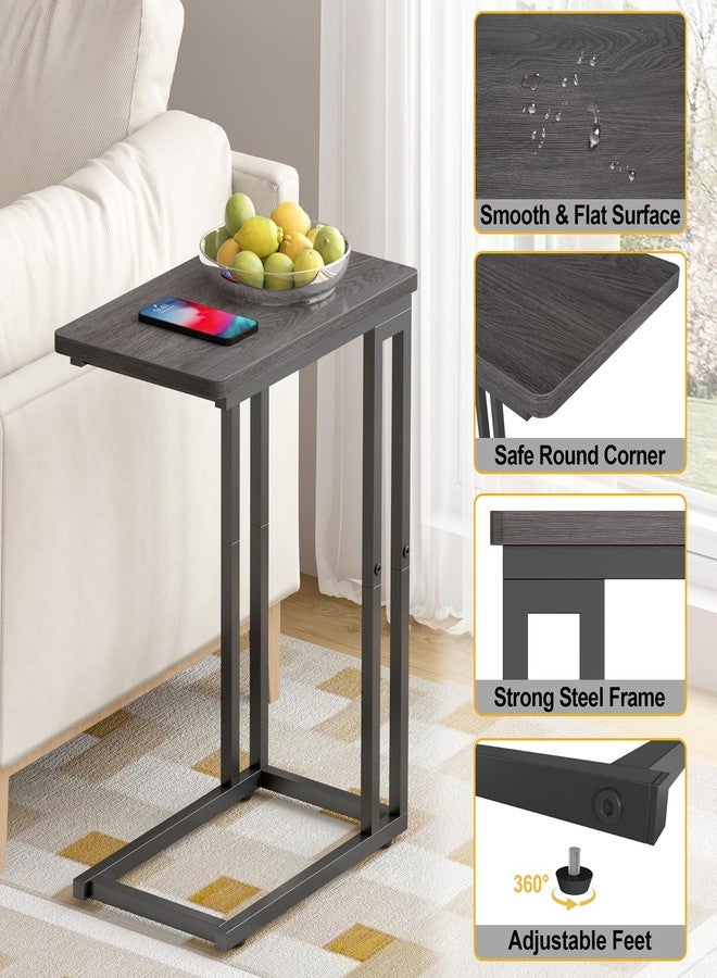 Yusong C Shaped End Table - Slide Under Sofa Couch Bed, Small Table for Small Spaces, Skinny Overbed, Coffee Drink Snack Table for Living Room, Grey Oak - Image 5