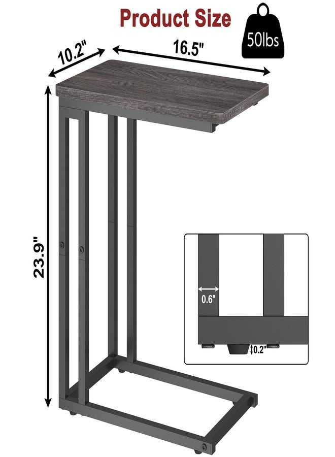 Yusong C Shaped End Table - Slide Under Sofa Couch Bed, Small Table for Small Spaces, Skinny Overbed, Coffee Drink Snack Table for Living Room, Grey Oak - Image 3