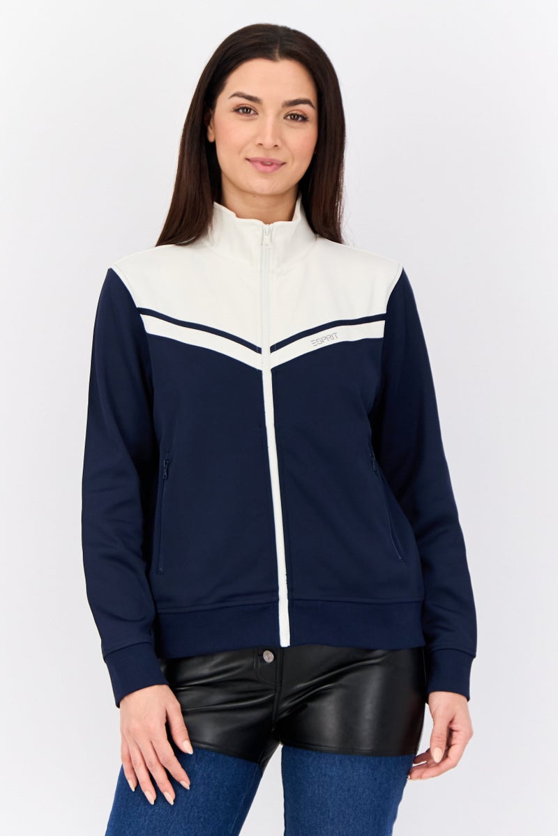 ESPRIT Women Brand Logo Jacket Shirt, Navy - Image 1