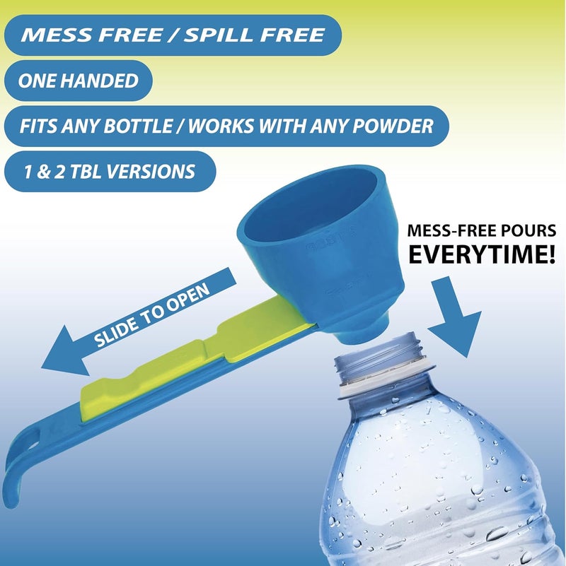 Slide Scoop the original measuring scoop + funnel No spill preparation of protein powder, workout & sports drinks, baby formula & kcup refill Mess & Spill free - (Set of 1 & 2 Tablespoon) - Image 2