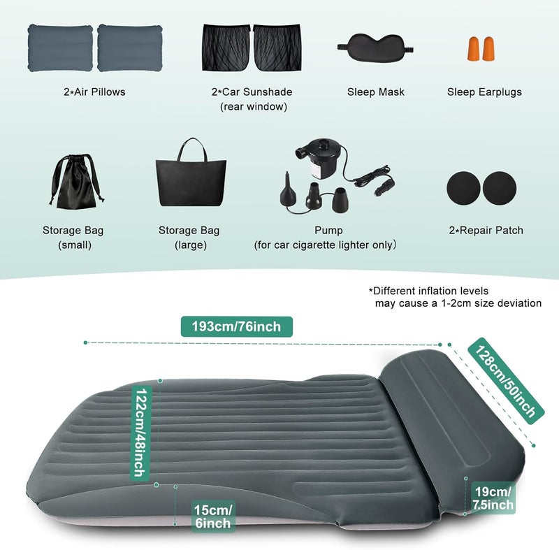 Ciremiv SUV Air Mattress with Built-in Pump & Pillow - Double-Sided Thick Flocked Car Air Mattress for Camping & Road Trips (Green+Charcoal) - Image 3