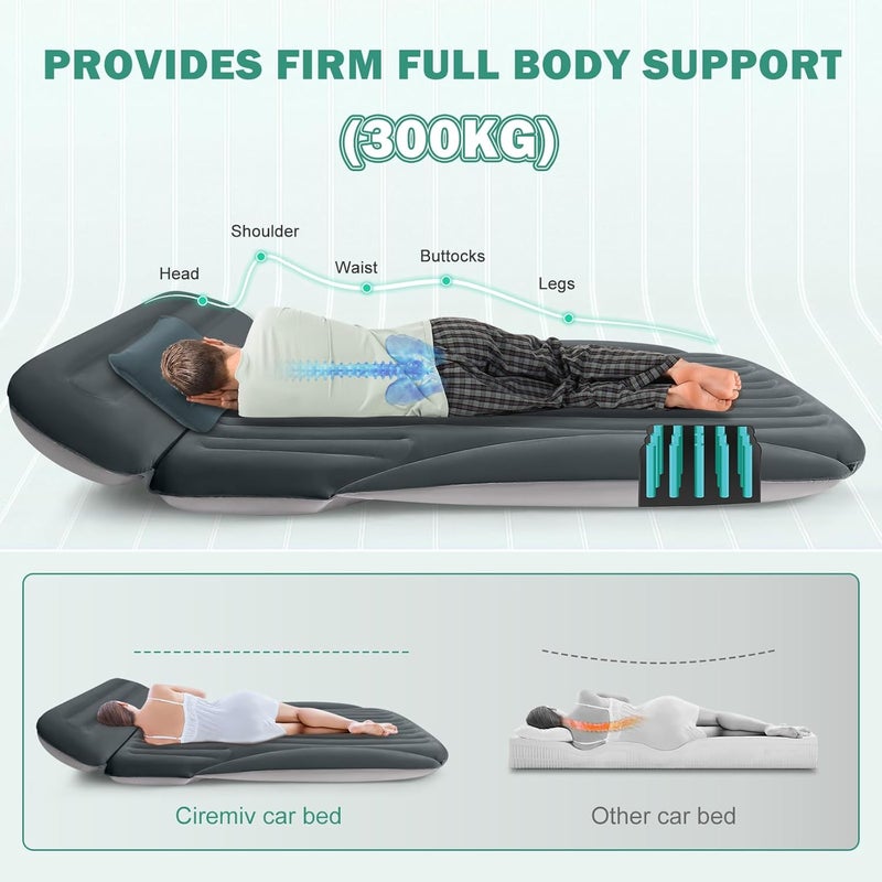 Ciremiv SUV Air Mattress with Built-in Pump & Pillow - Double-Sided Thick Flocked Car Air Mattress for Camping & Road Trips (Green+Charcoal) - Image 5