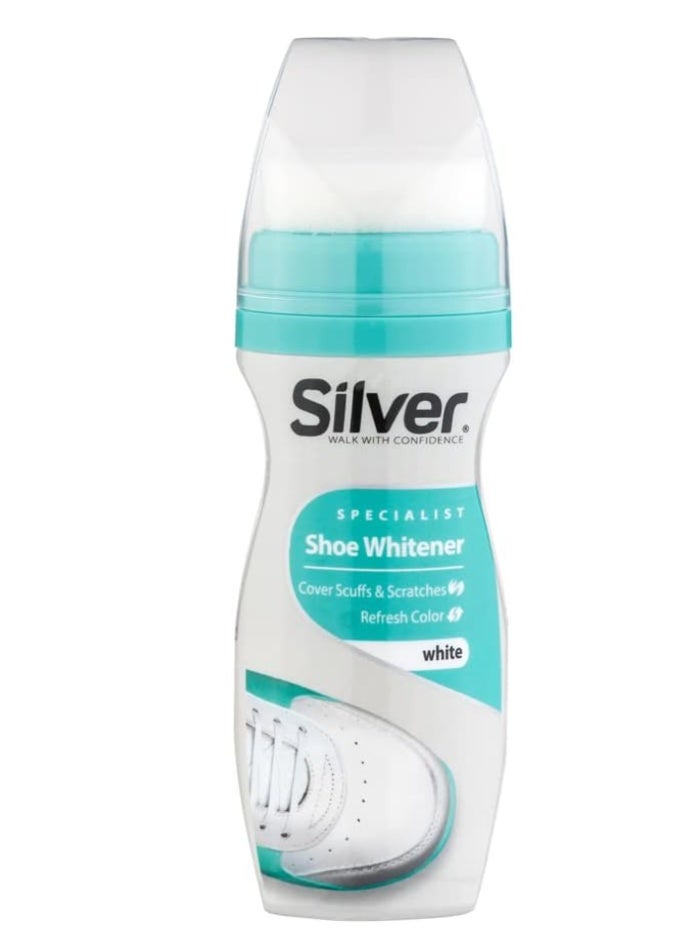 Silver Shoe Whitener for Leather, Vinyl, Nylon, Canvas & More - White Polish with Sponge Applicator - 75mL