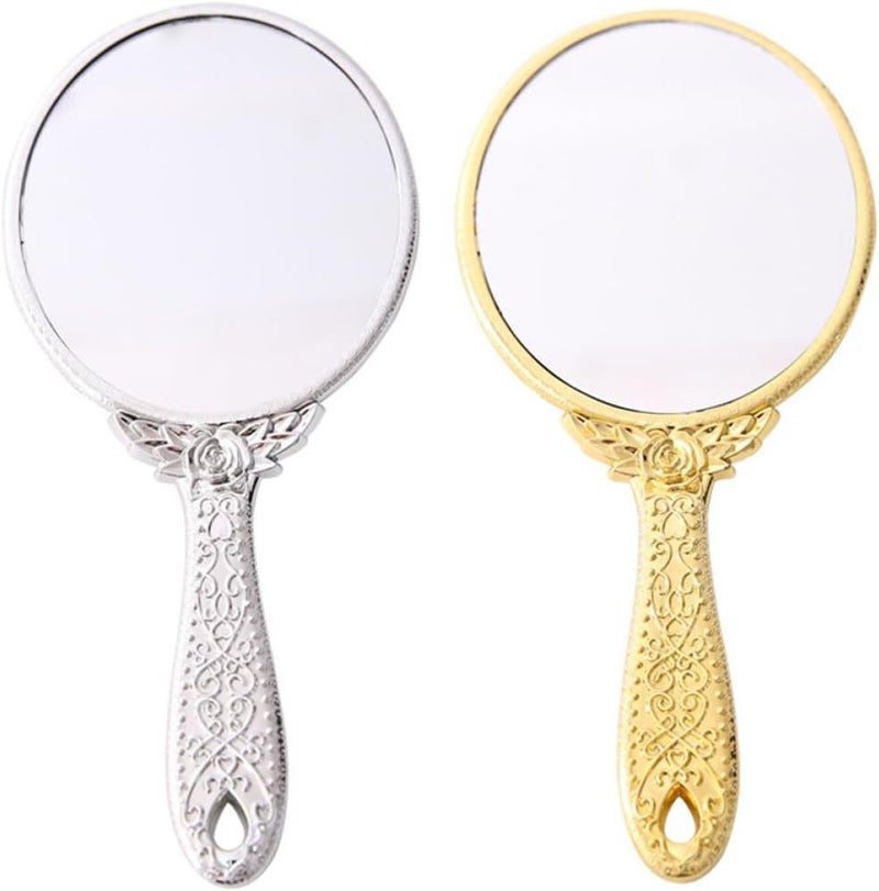 GANAZONO Vintage Handheld Makeup Mirror 2pcs Round Vanity Mirrors Gold and Silver Portable Cosmetic Beauty Tool for Travel and Personal Use - Image 1