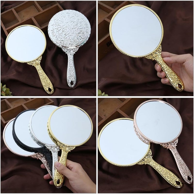 GANAZONO Vintage Handheld Makeup Mirror 2pcs Round Vanity Mirrors Gold and Silver Portable Cosmetic Beauty Tool for Travel and Personal Use - Image 4