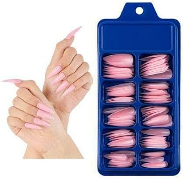 Amni Natural Look False Nail Tips 10 Sizes Matte Full Cover Long StilettoPointy Fake Nails Art Manicure UK PINK POINTY NAILS 100pcs - Image 1