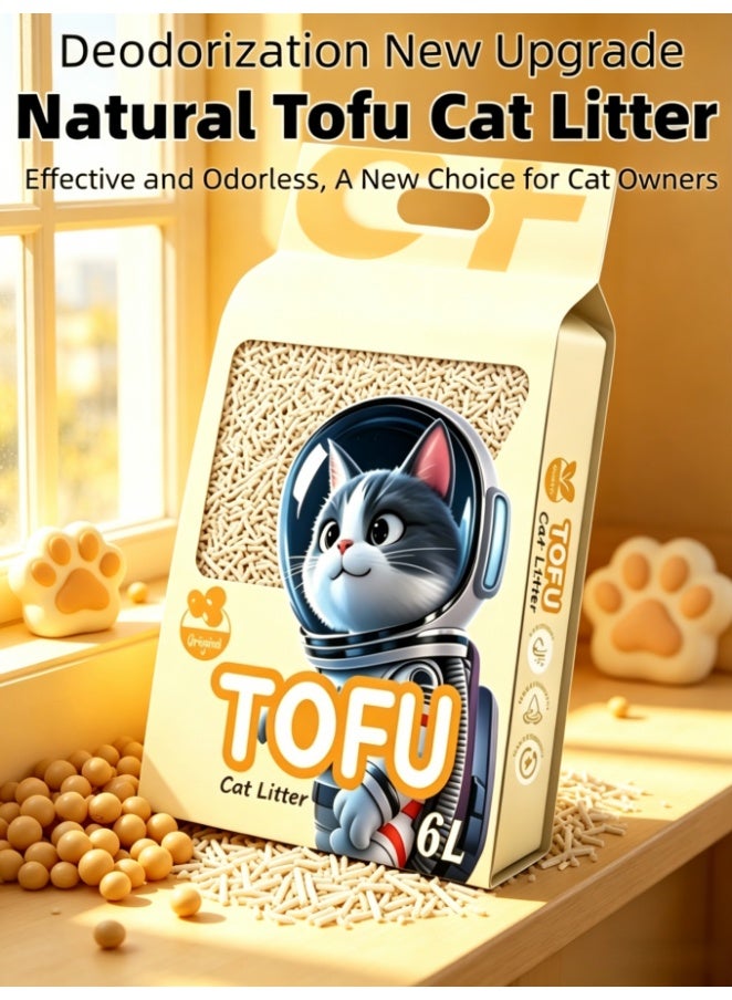 Tofu Cat Litter 6L – Strong Odor Control, Non-Toxic & Soft on Paws, Instant Clumping, Flushable, Low Tracking, Ideal for Multi-Cat Households (Original Flavor)