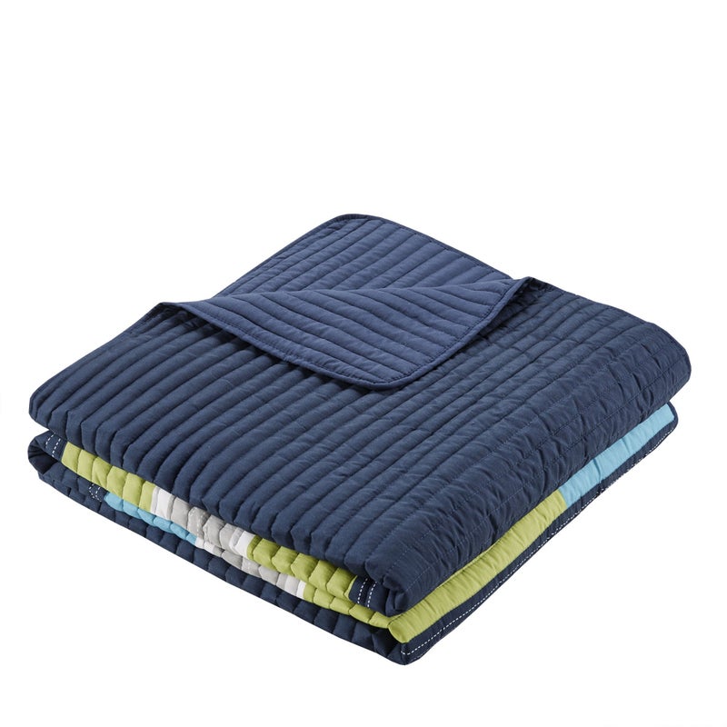 Comfort Spaces CS14-0861 2 Piece Quilt Coverlet Bedspread All Season Lightweight Hypoallergenic Pipeline Colorblock Kids Bedding Set, Twin/Twin XL, Pierre Navy/Blue Stripe - Image 4