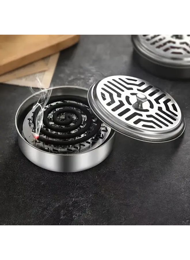 Stainless Steel Mosquito Coil Holder 1pc with Lid Handle Hexagonal Design Portable Home Use. - Image 3