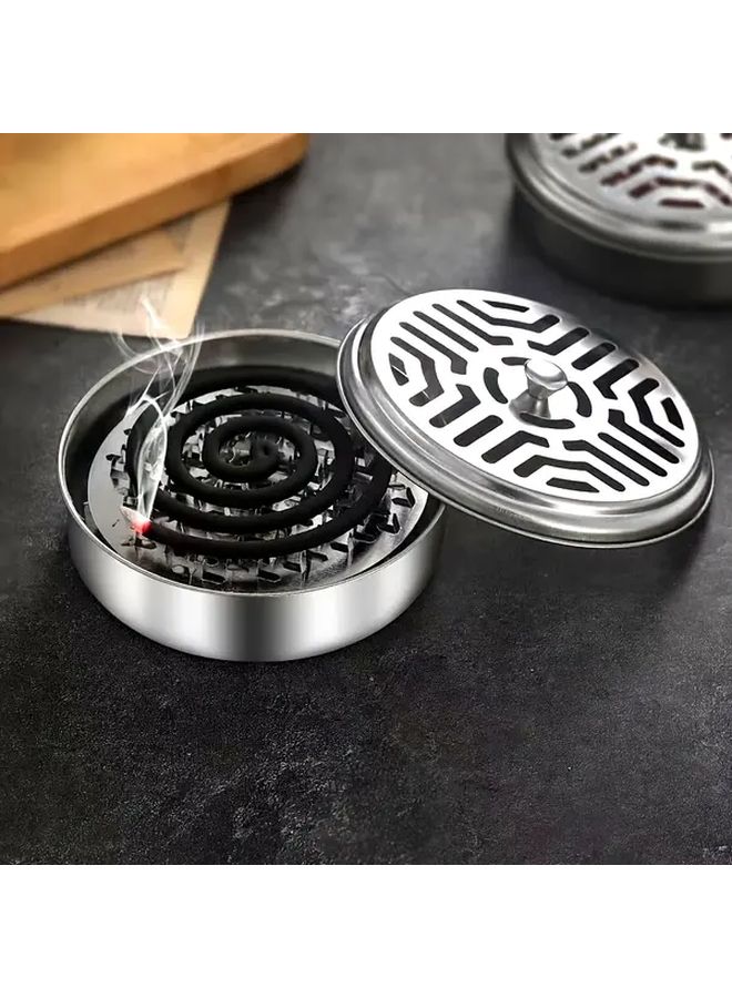 Stainless Steel Mosquito Coil Holder 1pc with Lid Handle Hexagonal Design Portable Home Use. - Image 1