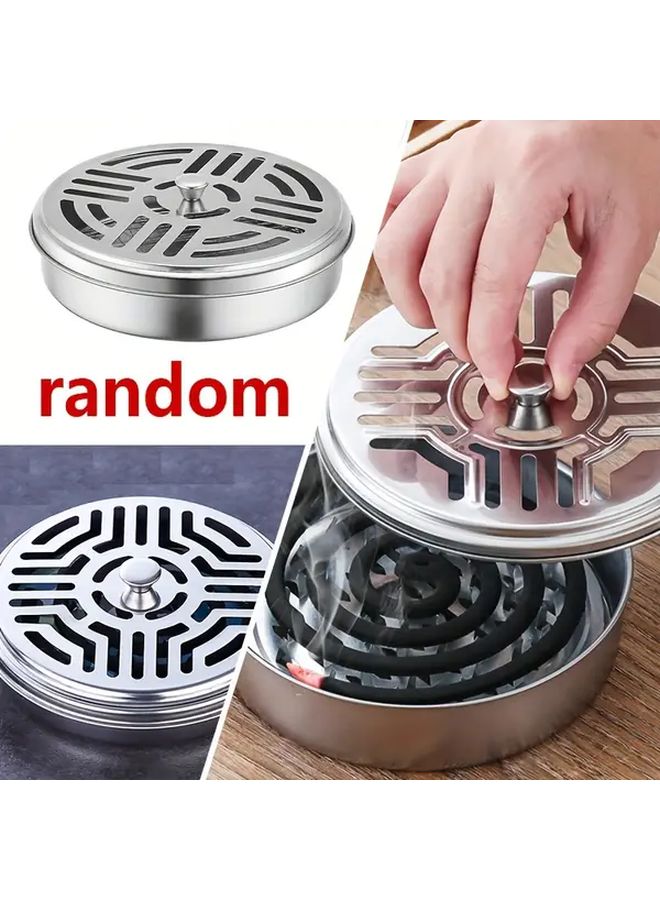 Stainless Steel Mosquito Coil Holder 1pc with Lid Handle Hexagonal Design Portable Home Use. - Image 2