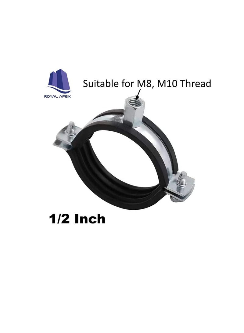 Heavy Duty Adjustable Two-screw Pipe Galvanized Iron (GI) Clamp with Rubber Lined or Unlined for Wall Ceiling Mount Pipe Supports, Split Ring Hanger (1/2 Inch, Pack of 10)  - Image 2