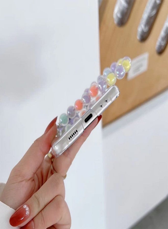 أوميو جراب Omio لهاتف سامسونج جالاكسي Z Flip 4 مع سوار فاخر من سلسلة اللؤلؤ الملونة، جراب أنيق للفتيات والسيدات، تصميم ثلاثي الأبعاد على شكل فيونكة، غطاء شفاف مقاوم للصدمات من البولي كربونات لهاتف جالاكسي Z Flip 4 5G باللون الوردي - Image 5