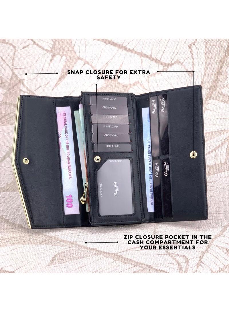 Classic Milano Premium Faux Leather Long Wallet for Women with Snap Closure | Ladies Wallet Card Holder Purse | Slim Women's Wallet for Daily Use, Travel, and Gifting - Image 4