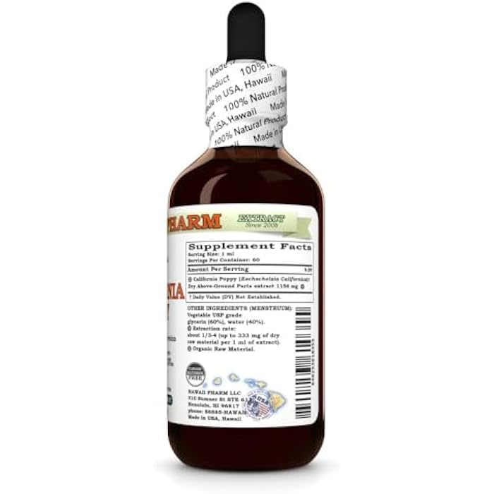 Hawaii Pharm HawaiiPharm California Poppy Alcohol-Free Liquid Extract, Nervous System Calming and Support. Glycerite 2 fl.oz - Image 3