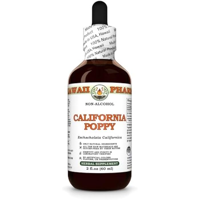 Hawaii Pharm HawaiiPharm California Poppy Alcohol-Free Liquid Extract, Nervous System Calming and Support. Glycerite 2 fl.oz - Image 1