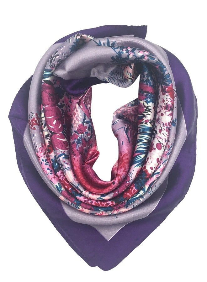 YOUR SMILE Polyester Scarf Women’s Fashion Pattern Purple Flower Large Square Satin Headscarf 35''x35'' (807) - Image 1