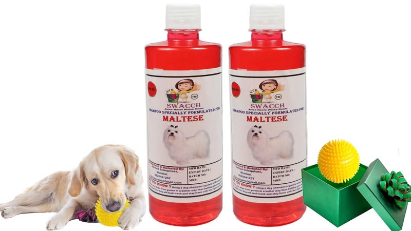 swacch Shampoo | Puppy Safe Shampoo | PH Balanced | Ditch to Itch for Maltese Dog Shampoo 500ml Pack of 2 (Strawberry) + Spike Ball Chew Toy Combo Pack - Image 1
